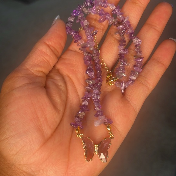 Butterfly Crackle Amethyst Pendant Necklace and Bracelet Set - Picture 4 of 5
